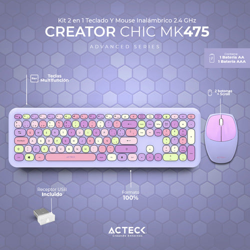 Kit De Teclado Y Mouse Acteck Creator Chic Colors Mk475, Usb