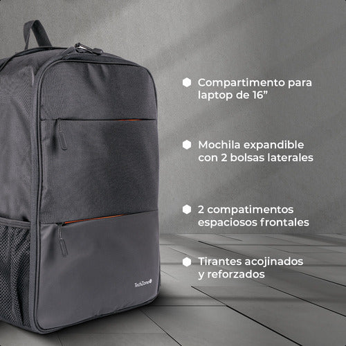 Mochila Expand Backpack Techzone Acojinada Porta Laptop 16
