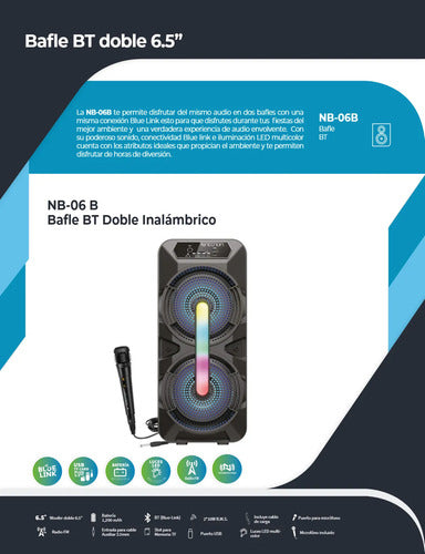 Bafle Karoke Necnon Bluetooth Doble 6.5 Pulgadas Nb-06b Tws Negro