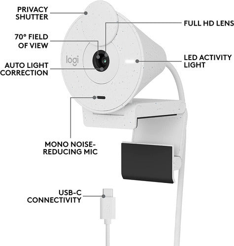 Logitech Webcam Brio 300, 2mp, 1920 X 1080 Pix Usb-c Blanco