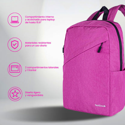 Techzone Mochila De Poliéster Classic Pink Laptop 15.6 Rosa
