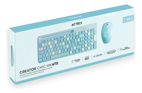 Kit Teclado Y Mouse Acteck Creator Chic Colors Mk470 Azul