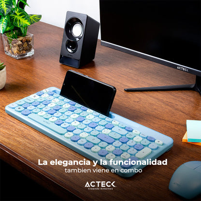 Kit Teclado Y Mouse Acteck Creator Chic Colors Mk470 Azul