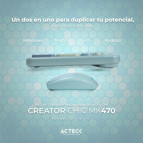 Kit Teclado Y Mouse Acteck Creator Chic Colors Mk470 Azul