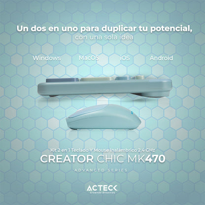 Kit Teclado Y Mouse Acteck Creator Chic Colors Mk470 Azul