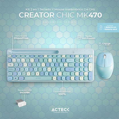 Kit Teclado Y Mouse Acteck Creator Chic Colors Mk470 Azul