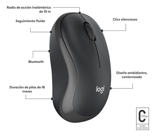 Mouse Logitech Óptico M240 Silent, Bluetooth 4000dpi Grafito