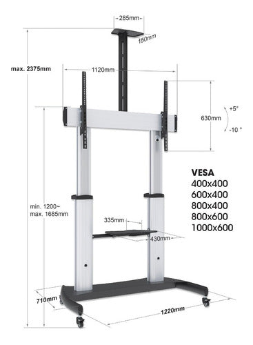 Manhattan Soporte Movil Para Pantalla 60  - 100  100kg Plata Plateado