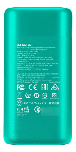 Cargador Portátil Adata P20000qcd 20.000mah Verde Usb Tipo C