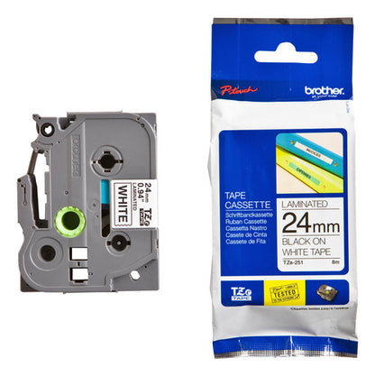 Cinta Brother Tze251 Negro Sobre Blanco Laminada 2.4cmx8 /vc