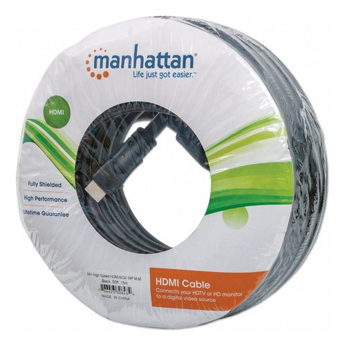 Manhattan Cable Hdmi Blindado, Hdmi Macho 4k 30hz 3d 15m Neg