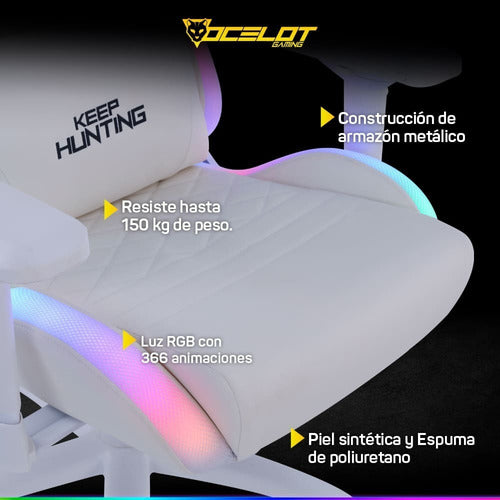 Ocelot Gaming Silla Gamer Orgb-white Thundra 150kg, Blanco