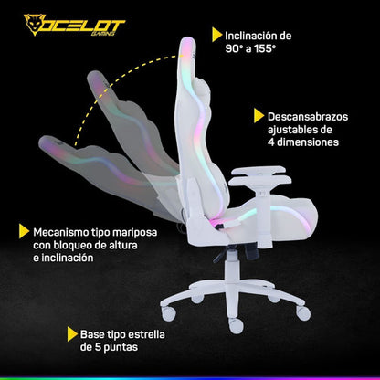 Ocelot Gaming Silla Gamer Orgb-white Thundra 150kg, Blanco