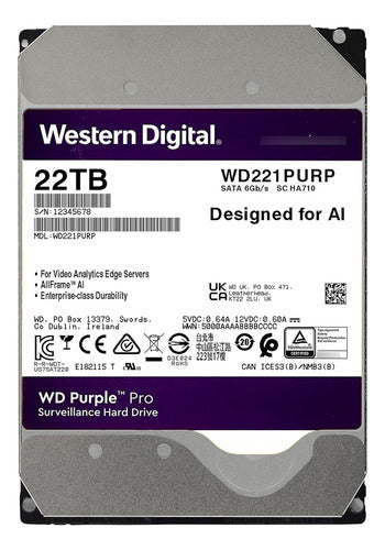 Disco Duro Videovigilancia Western Wd Purple Pro 3.5'' 22tb