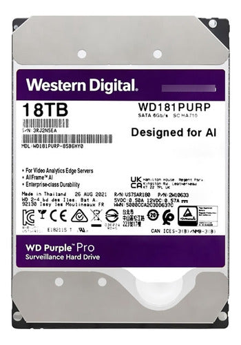 Dd Interno Wd Purple Pro 3.5 18tb Sata3 6gb/s 512mb 24x7 /vc