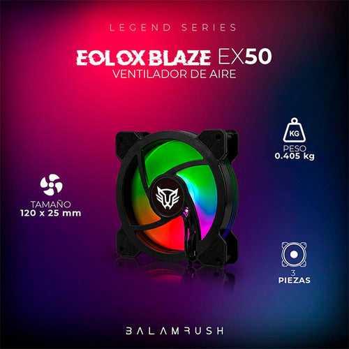 Ventilador Balam Rush Eolox Blaze Ex50 Argb, 120mm, 1500rpm