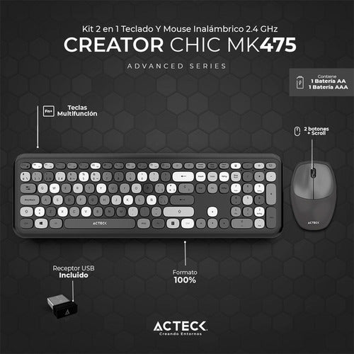 Kit De Teclado Y Mouse Acteck Creator Chic Colors Mk475 Usb
