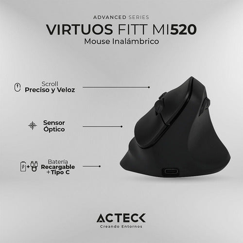Mouse Vertical Acteck Óptico Virtuos Fitt Mi520 Usb 2400dpi
