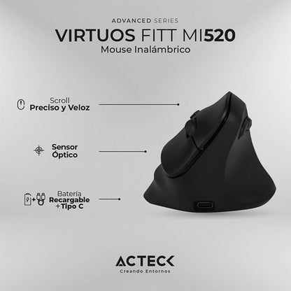 Mouse Vertical Acteck Óptico Virtuos Fitt Mi520 Usb 2400dpi