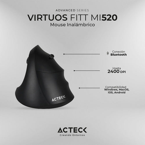 Mouse Vertical Acteck Óptico Virtuos Fitt Mi520 Usb 2400dpi