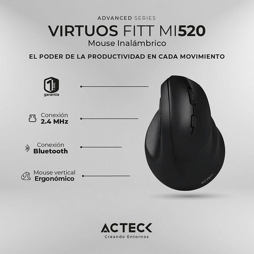 Mouse Vertical Acteck Óptico Virtuos Fitt Mi520 Usb 2400dpi
