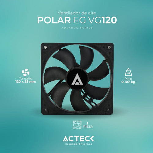 Ventilador Acteck Polar Eg Vg120, 120mm, 1200rpm, Negro