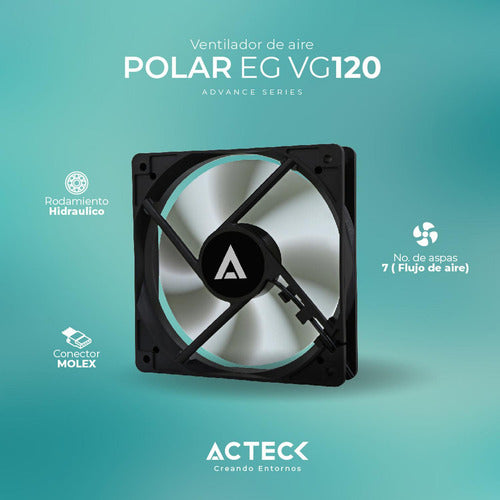 Ventilador Acteck Polar Eg Vg120, 120mm, 1200rpm, Negro