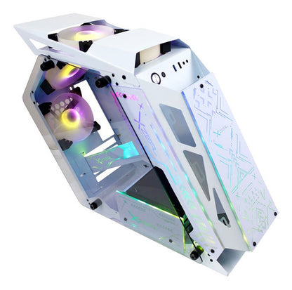 Gabinete Gamer Irregular Vidrio Metal Blanco Rgb Micro Tower