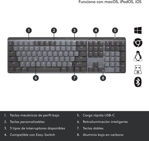 Teclado Logitech Mx Mechanical Inalámbrico Bluetooth Grafito Español