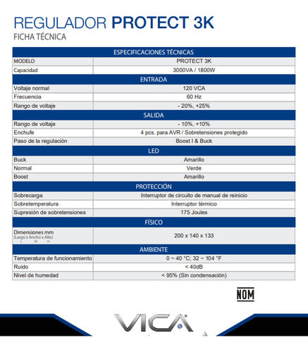 Regulador Vica Protect 3k, 1800w, 3000va 4 Contactos E 120v