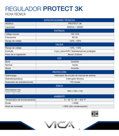 Regulador Vica Protect 3k, 1800w, 3000va 4 Contactos E 120v