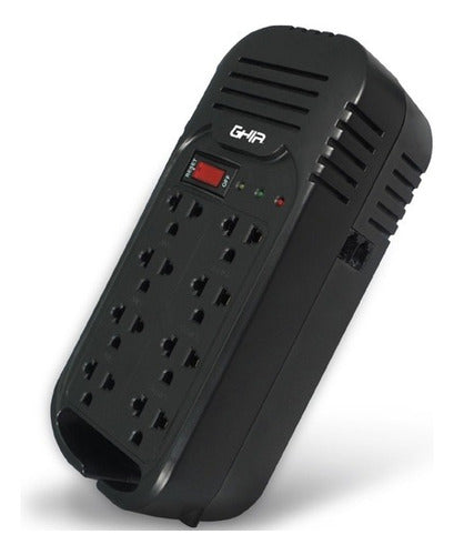 Regulador De Voltaje Ghia 8 Contactos A 1300 Va 600 Watts En Conjunto Color Negro Modelo Gvr-013