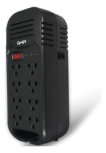 Regulador De Voltaje Ghia 8 Contactos A 1300 Va 600 Watts En Conjunto Color Negro Modelo Gvr-013