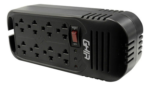 Regulador De Voltaje Ghia 8 Contactos A 1300 Va 600 Watts En Conjunto Color Negro Modelo Gvr-013
