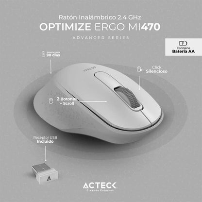 Mouse Ergonómico Acteck Óptico Optimize Mi470 Usb-a Blanco