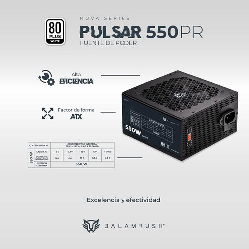 Fuente De Poder Balam Rush Pulsar 550pr 80 Plus White 550w