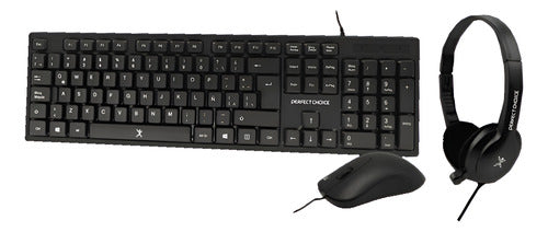 Kit De Teclado Mouse Audífonos Perfect Choice Pc-201717 Usb