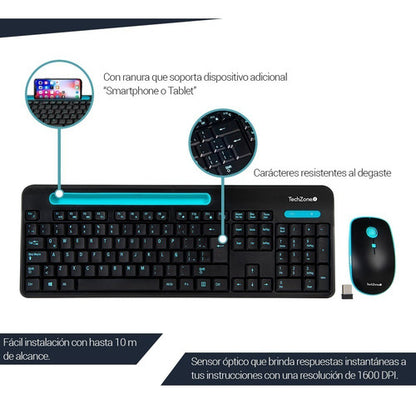 Kit De Teclado Mouse Techzone Tz20comb02-ina Inalámbrico Usb