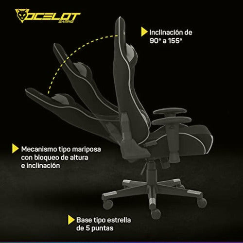 Ocelot Gaming Silla Gamer Ost-black Mist 150kg, Negro/gris