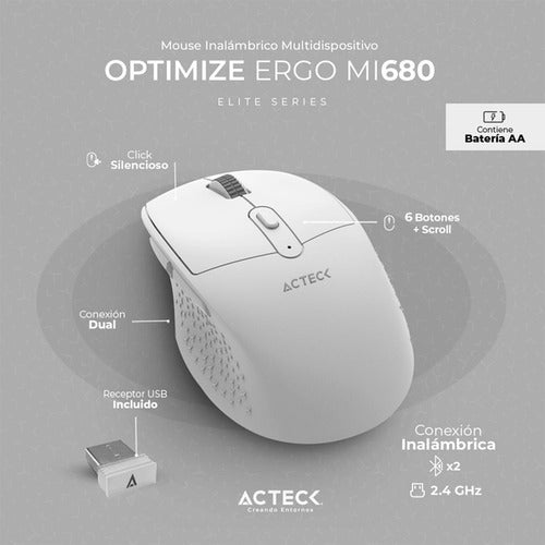 Mouse Acteck Mi680 1600dpi 6 Botones Inalambrico Usb Blanco