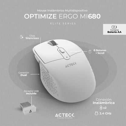 Mouse Acteck Mi680 1600dpi 6 Botones Inalambrico Usb Blanco