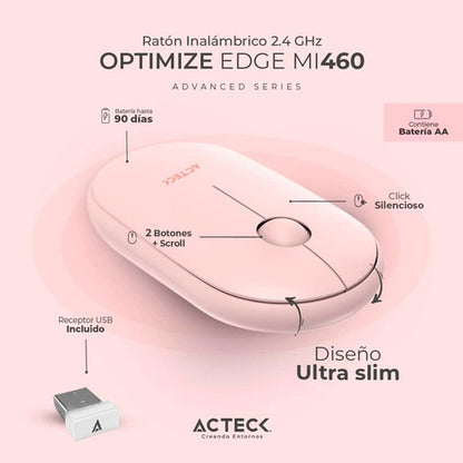 Mouse Acteck Óptico Optimize Ed Mi460 Inalámbrico Usb-a Rosa