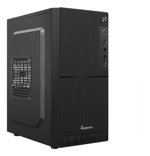 Gabinete Quaroni Minitorre Con Fuente De Poder Incluida De 500w Panel Frontal Negro Tipo Aluminio Cepillado Modelo Qcmt-06