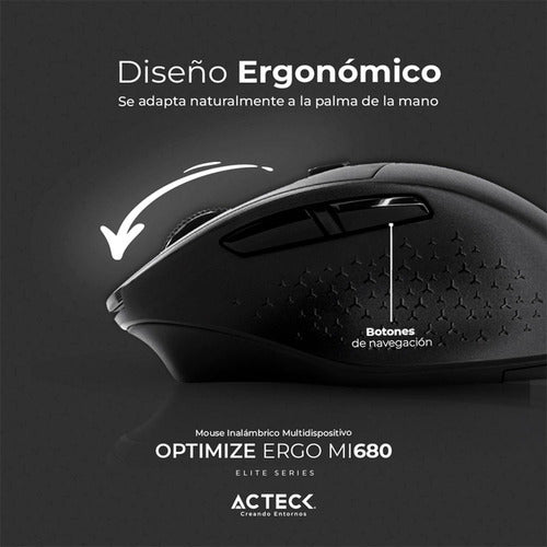 Mouse Ergonómico Acteck Óptico Optimize Ergo Mi680 Inalámbri