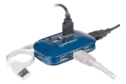 Manhattan Hub Usb 2.0 De 7 Puertos, 480 Mbit/s, Con Fuente Azul