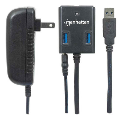 Manhattan Hub Usb A 3.0  Supervelocidad 4 Puertos 5000 Mbit Negro