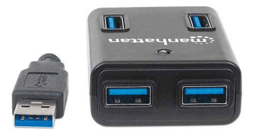 Manhattan Hub Usb A 3.0  Supervelocidad 4 Puertos 5000 Mbit Negro
