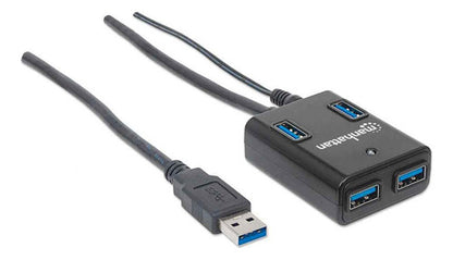 Manhattan Hub Usb A 3.0  Supervelocidad 4 Puertos 5000 Mbit Negro