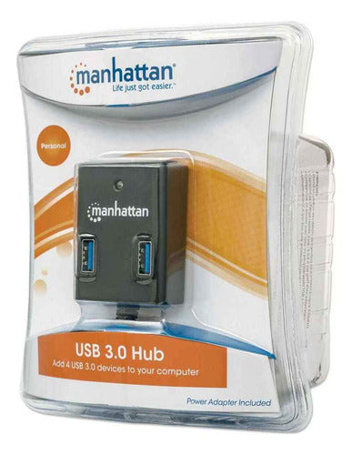 Manhattan Hub Usb A 3.0  Supervelocidad 4 Puertos 5000 Mbit Negro