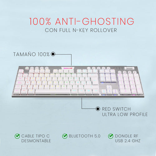 Teclado Mecánico Gamer Redragon Horus K618w-rgb, Wireless